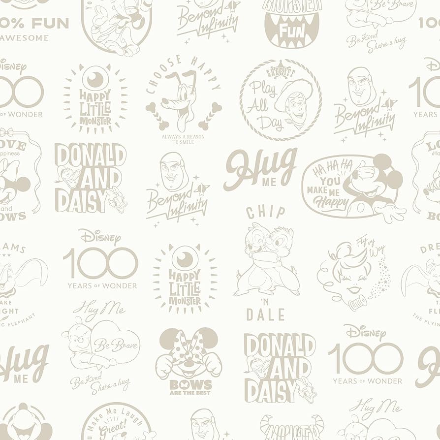 RoomMates Disney 100th Anniversary Icon Beige Peel and Stick Wallpaper, RMK12670RL