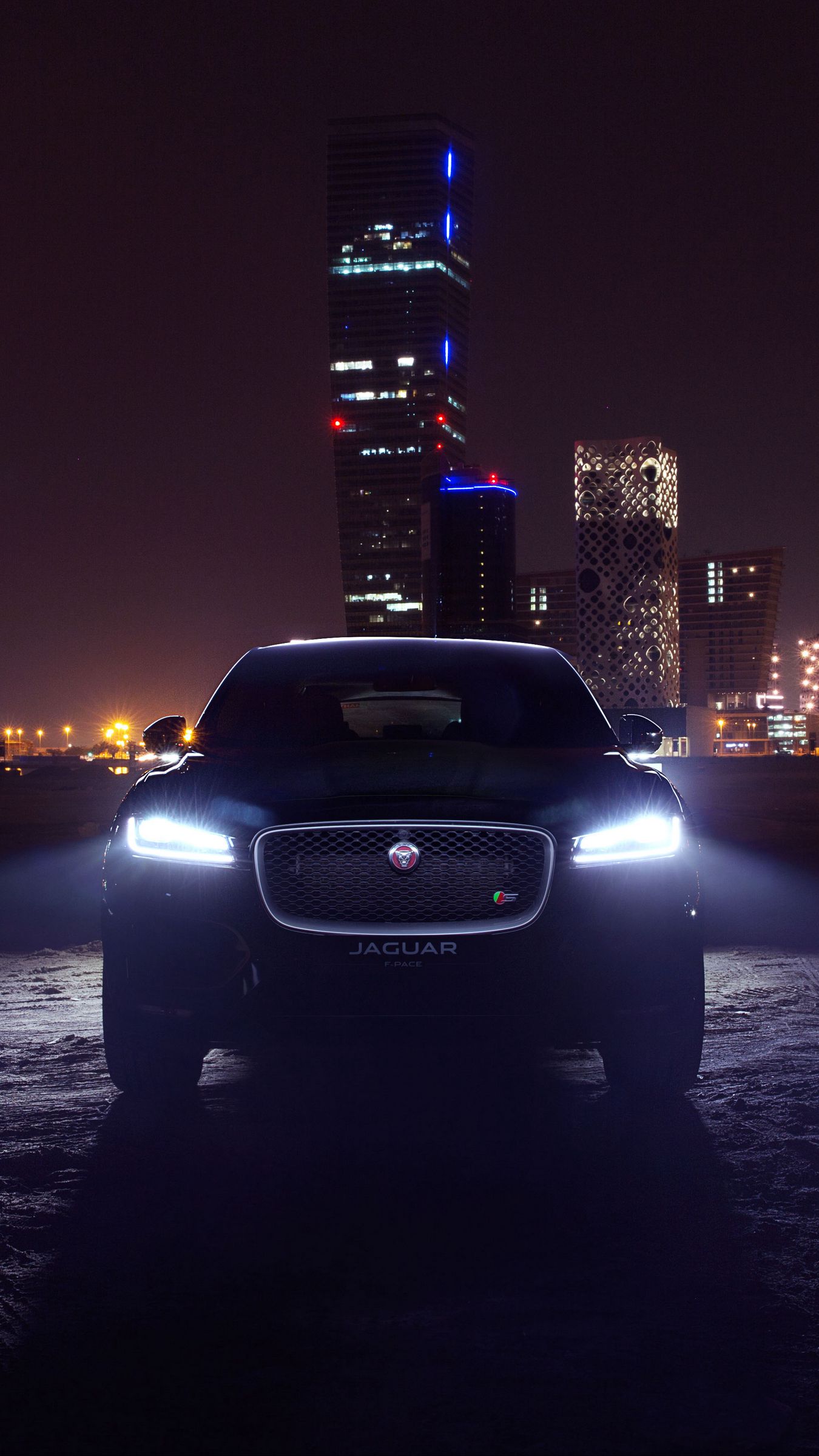 Download Wallpaper 1350x2400 Jaguar F Pace, Jaguar, Suv, Luxury, Lights, Night City Iphone 8+/7+/6s+/for Parallax HD Background