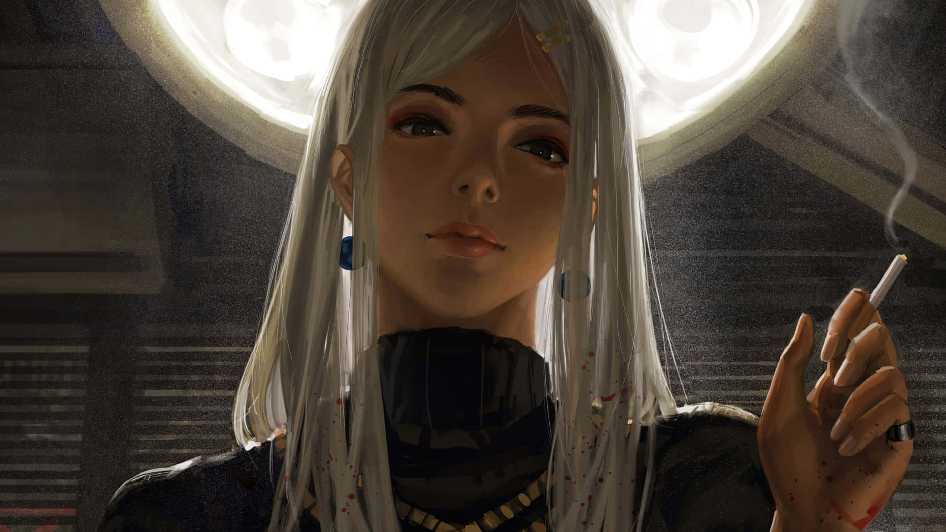 Download White Haired Anime Girl Smoking Wallpaper