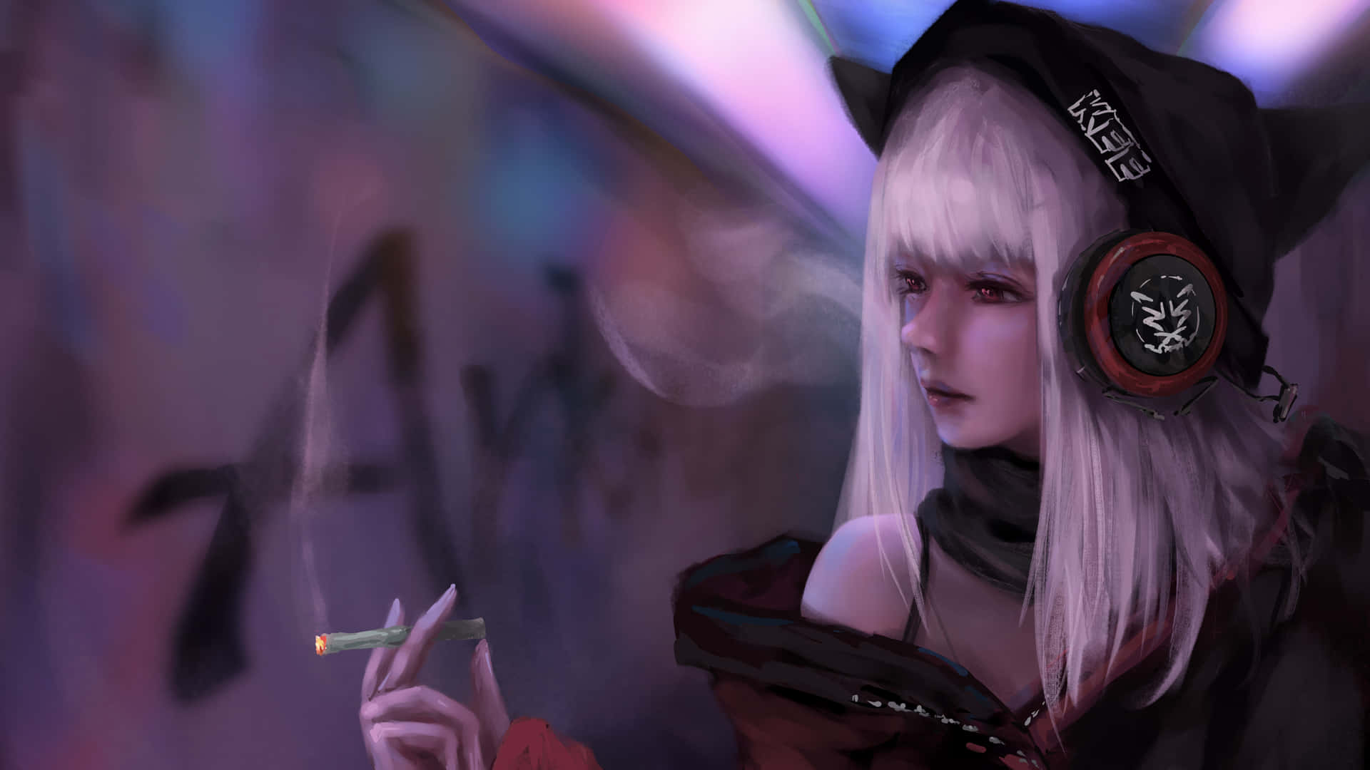 Download Digital Painting Of An Anime Girl Smoking Wallpaper