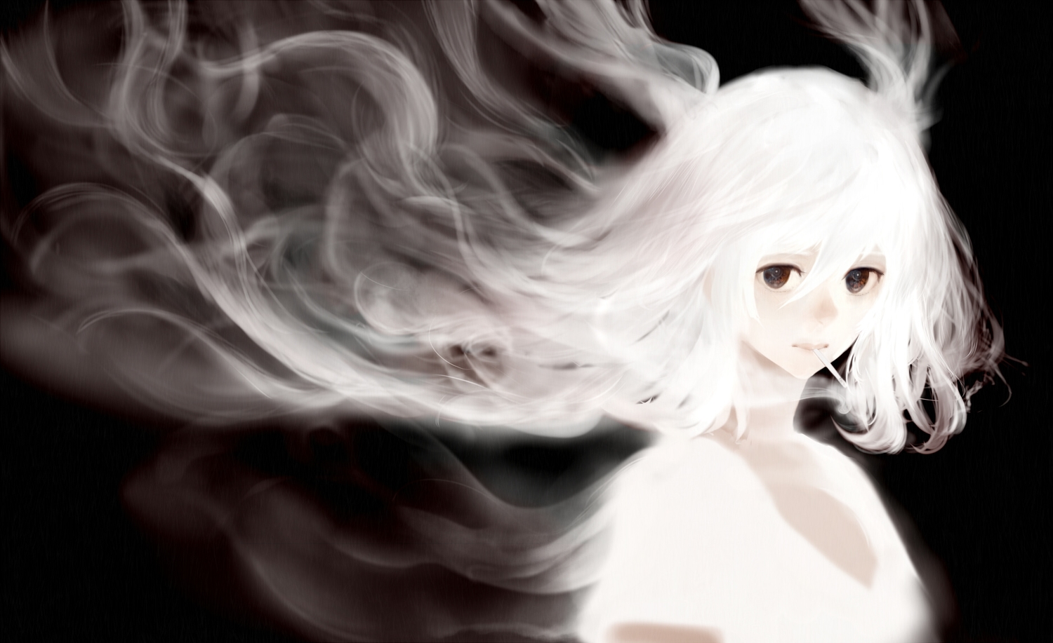 black bou nin brown eyes cigarette polychromatic smoking white hair. konachan.net.com Anime Wallpaper