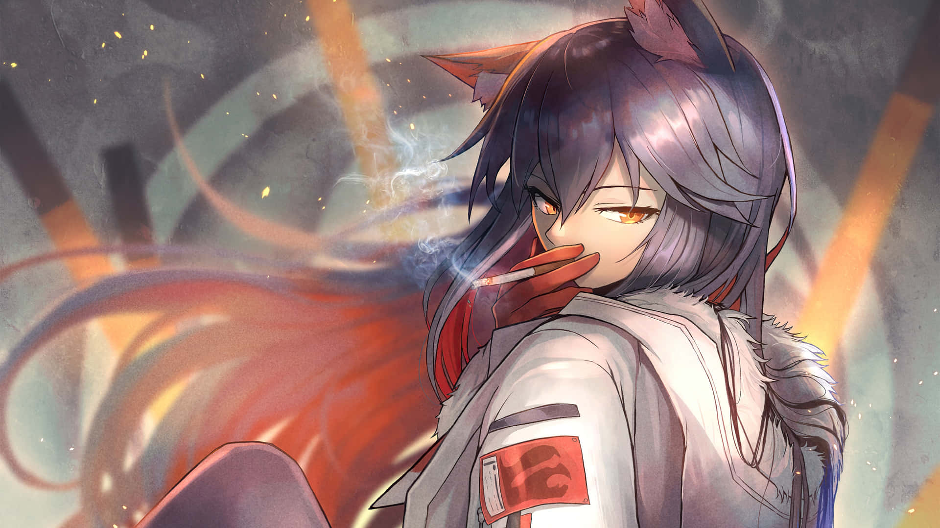 Download A Girl In A White Shirt Smoking A Cigarette Wallpaper