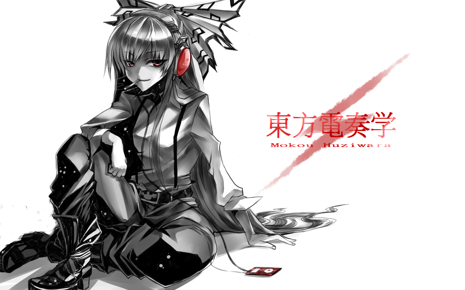 bow, Fujiwara, No, Mokou, Headphones, Karlwolf, Polychromatic, Smoking, Touhou, White Wallpaper HD / Desktop and Mobile Background