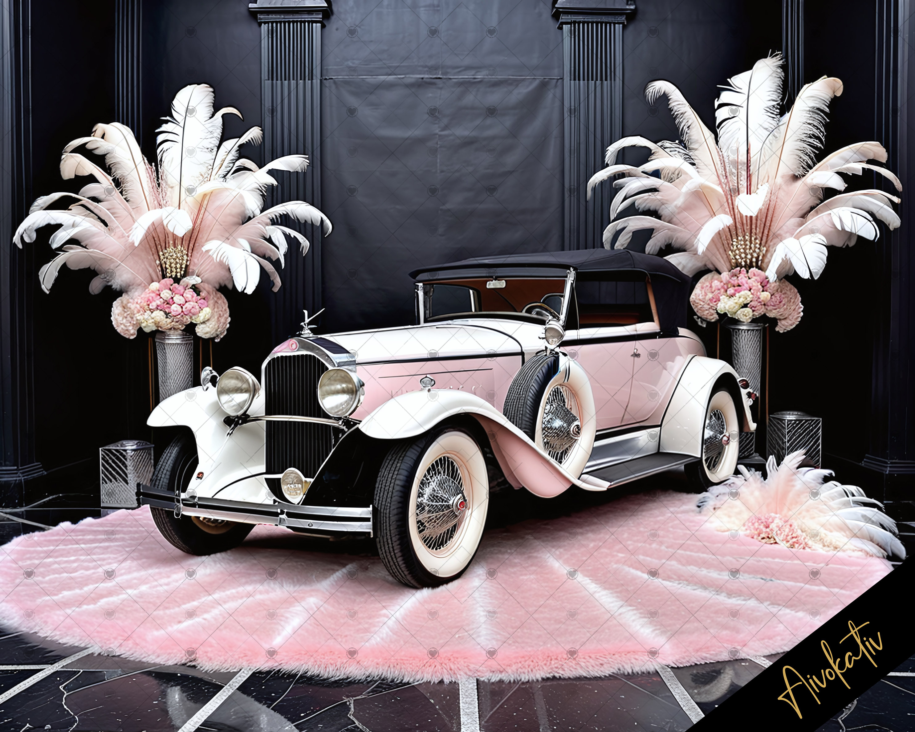 Elegant Gatsby Style Roaring 20's Pink & Black Digital Photography Backdrop, Digital Background Overlay Backdrop Birthday, Party Backdrop