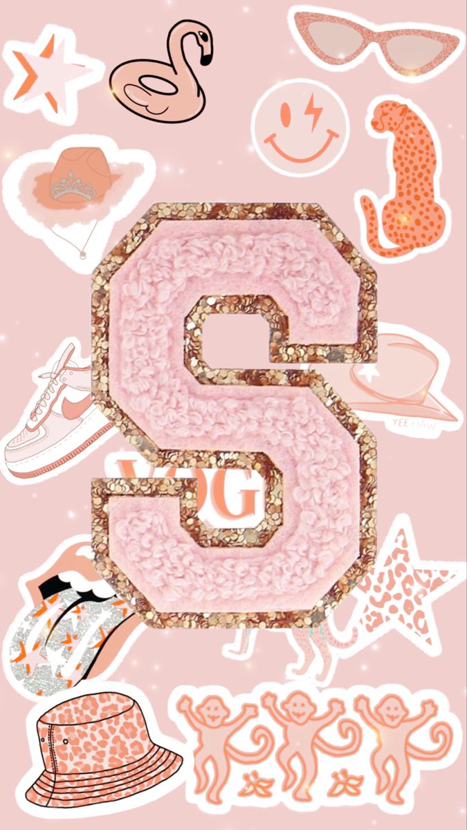Number 6 surrounded by stickers on pink background