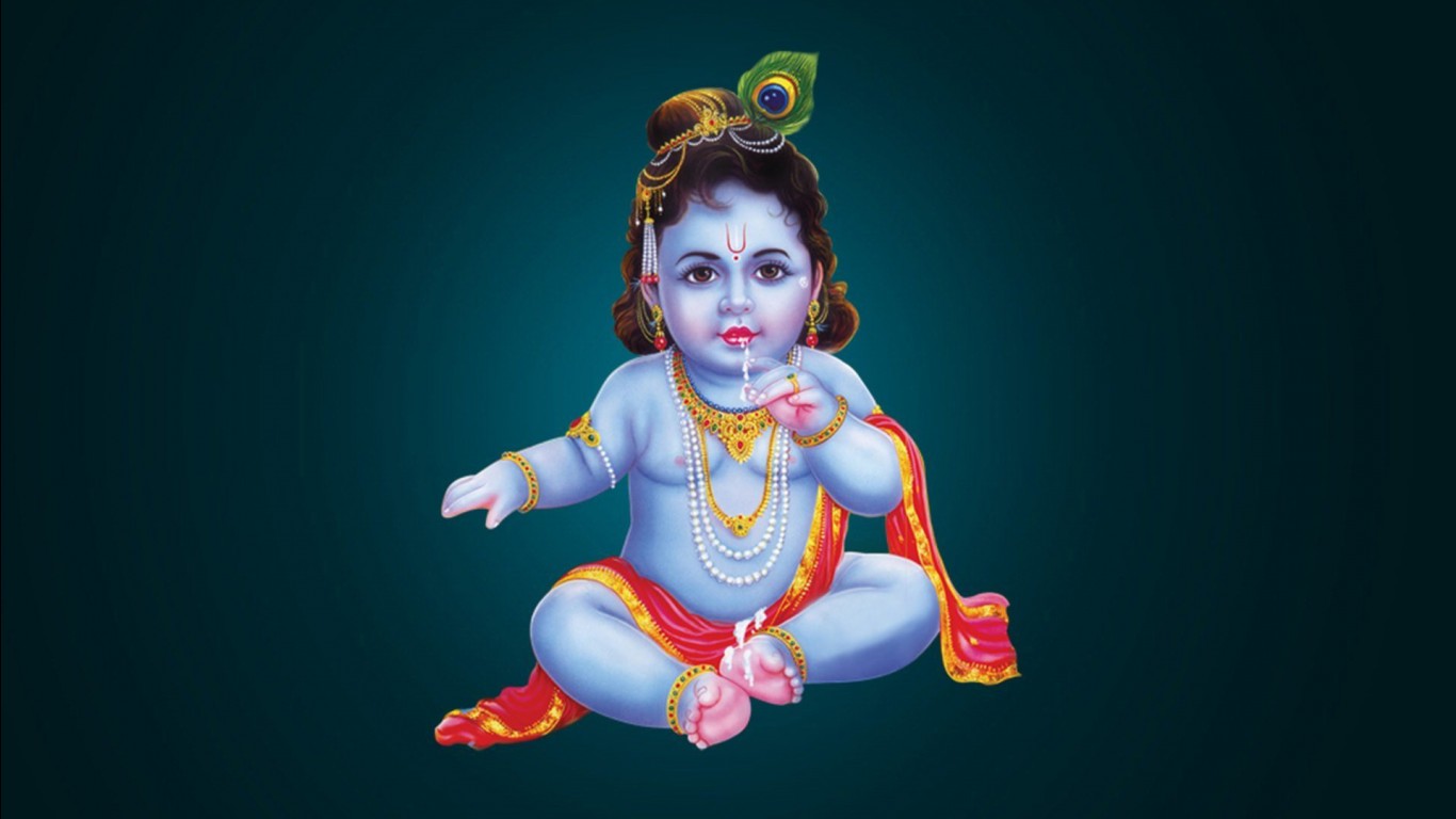 Little Krishna In Blue Background HD Krishna Wallpaper