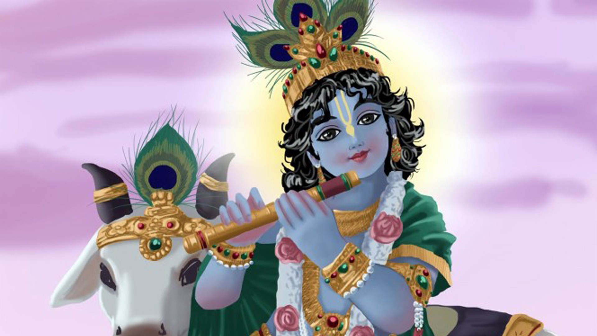 Little Krishna With Flute In Light Purple Background God HD Krishna Wallpaper