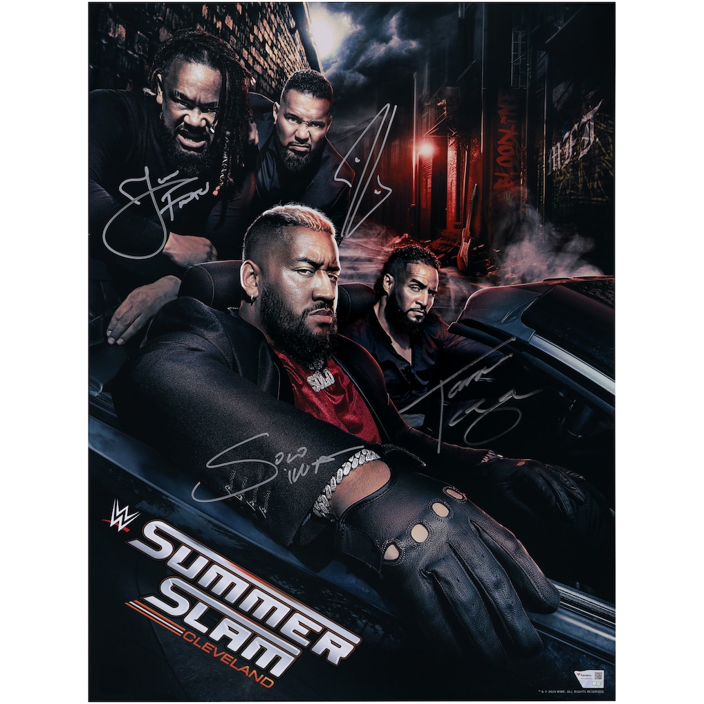 Solo Sikoa, Tama Tonga, Tonga Loa & Jacob Fatu The Bloodline WWE Autographed 18 x 24 2024 SummerSlam Event Poster Art Photograph