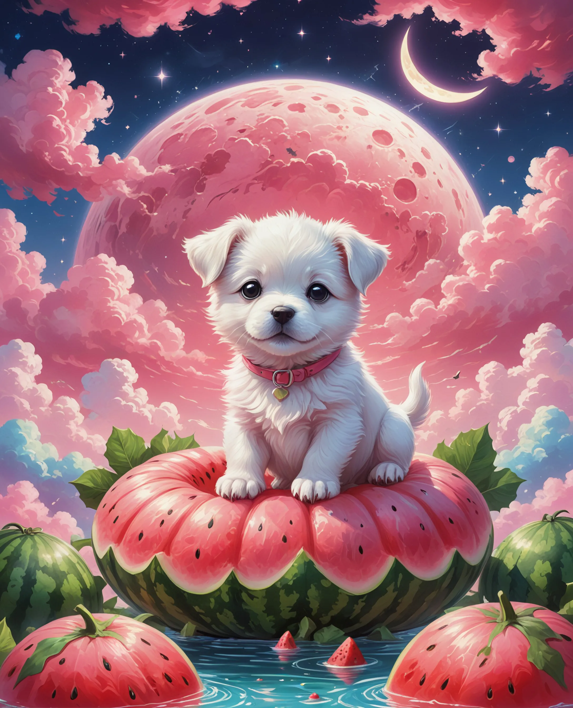 A cute white puppy sleeping on AI Photo Generator