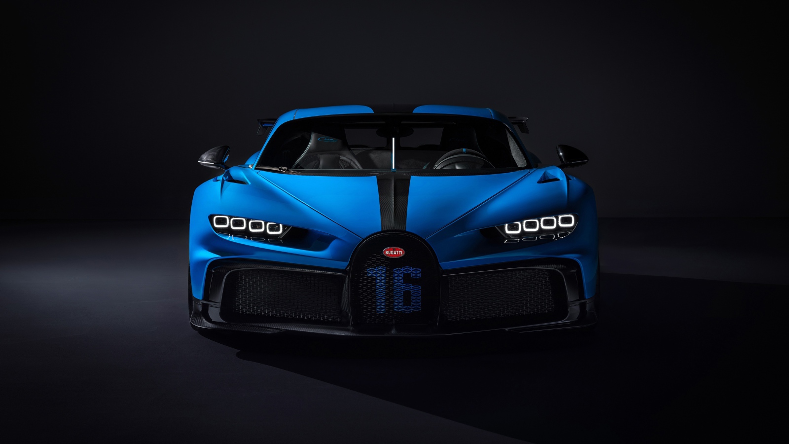 Blue car Bugatti Chiron Pur Sport 2020 on a black background Desktop wallpaper 1600x900