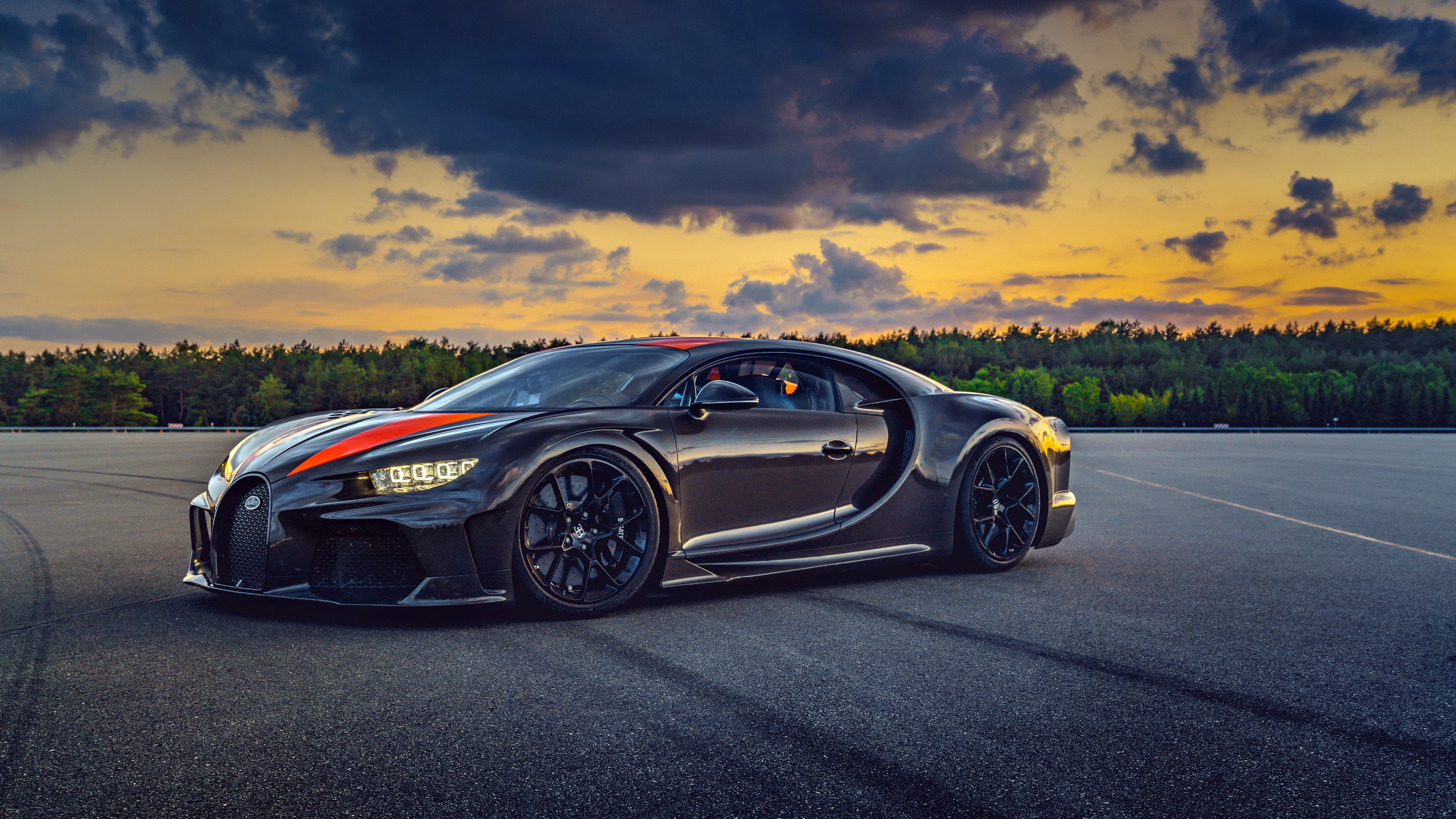 Black car 2019 Bugatti Chiron against the sky Desktop wallpaper 1366x768