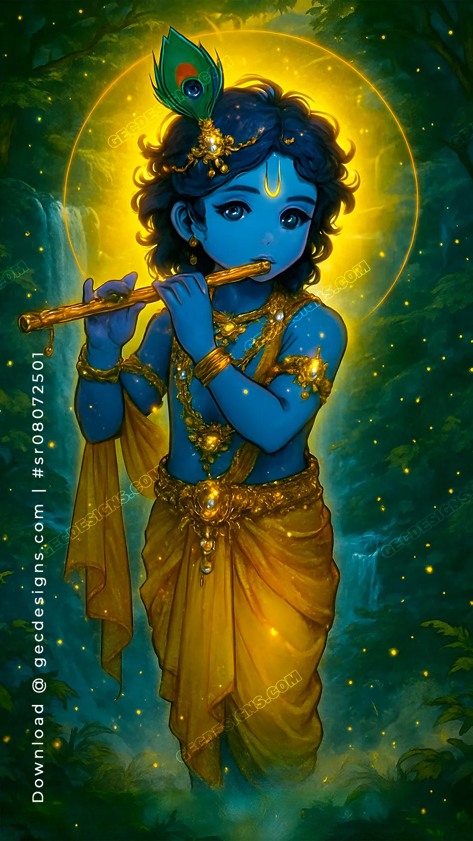 Lord Krishna playing Flute iPhone Wallpaper, Spiritual Mobile Screen Art in 4K