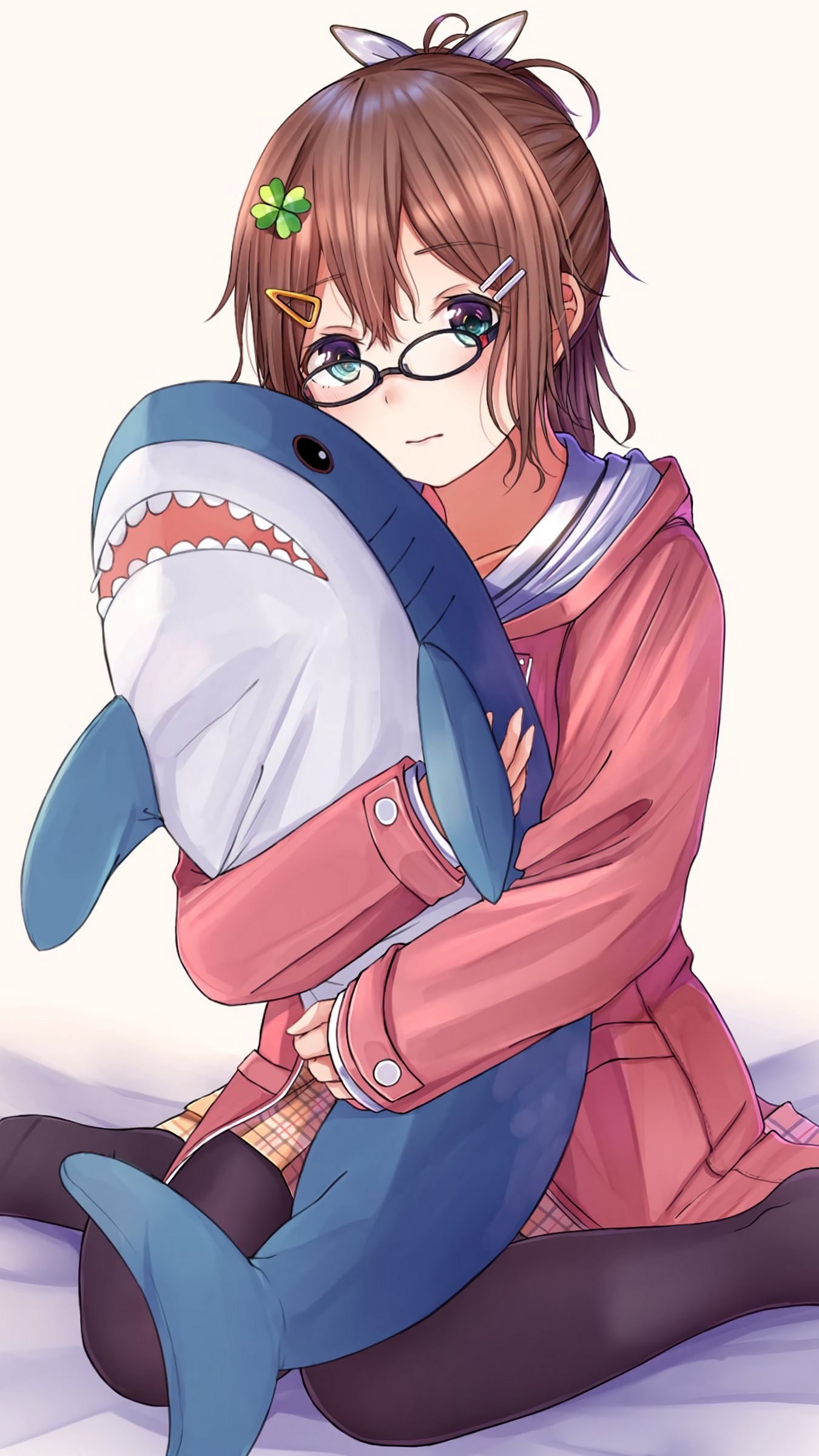 Download wallpaper 1350x2400 girl, glasses, shark, toy, anime iphone 8+/7+/6s+/for parallax HD background