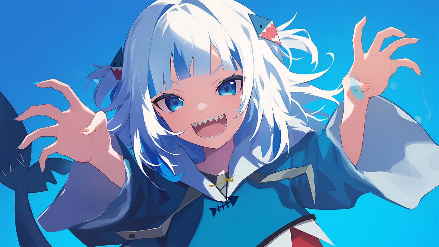 Gawr Gura Shark Girl Anime Blue Vtuber Desktop Wallpaper 4K