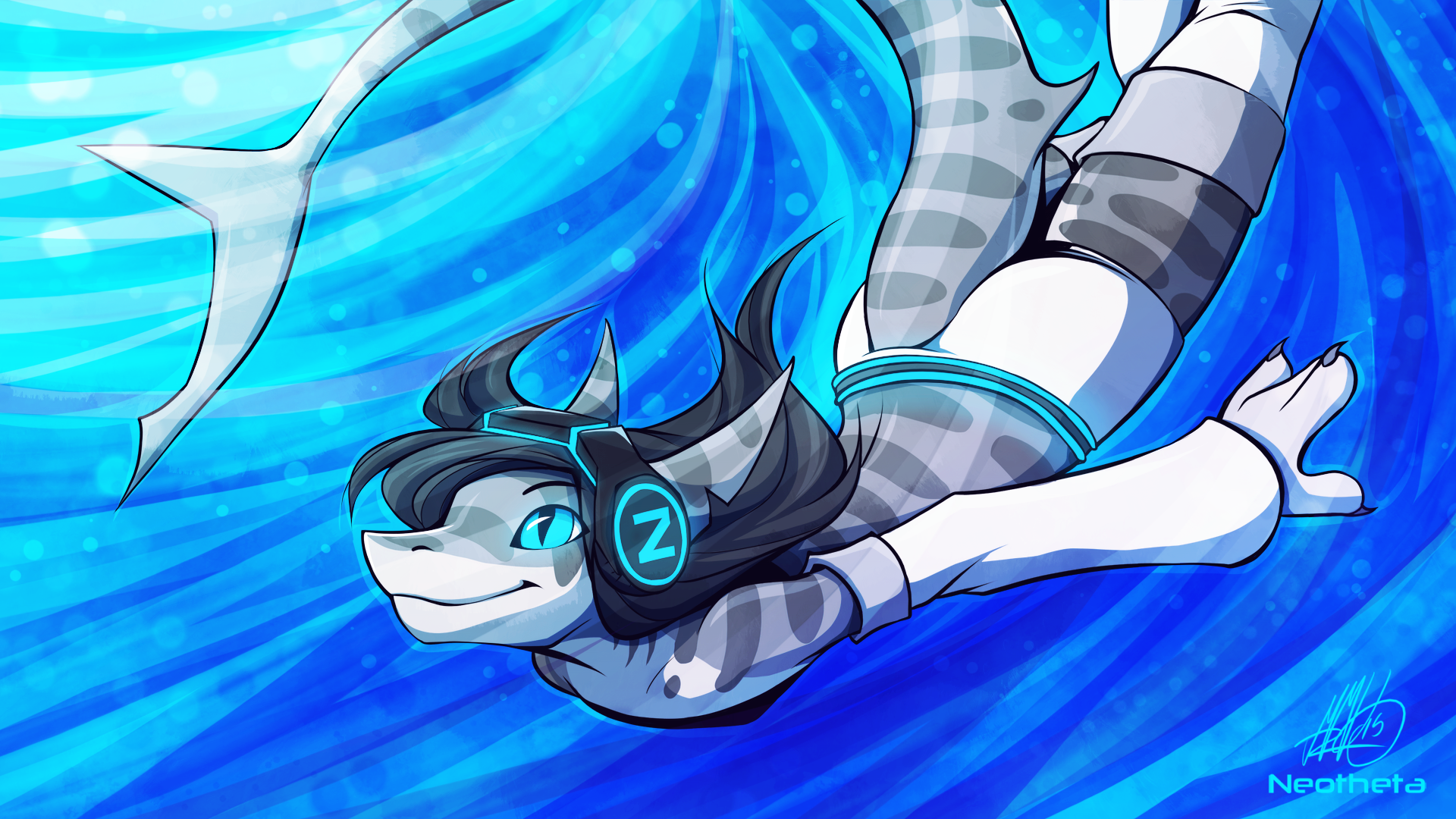 Anthro, shark girl, furry, shark, swimmingx1080 Wallpaper
