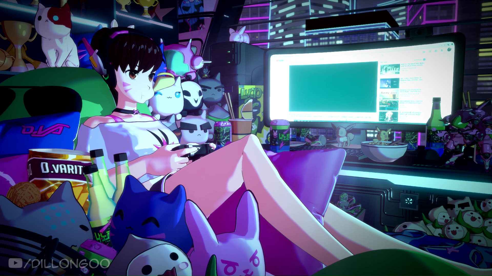 Dva Playing Video Games In The Bedroom Overwatch Live Wallpaper