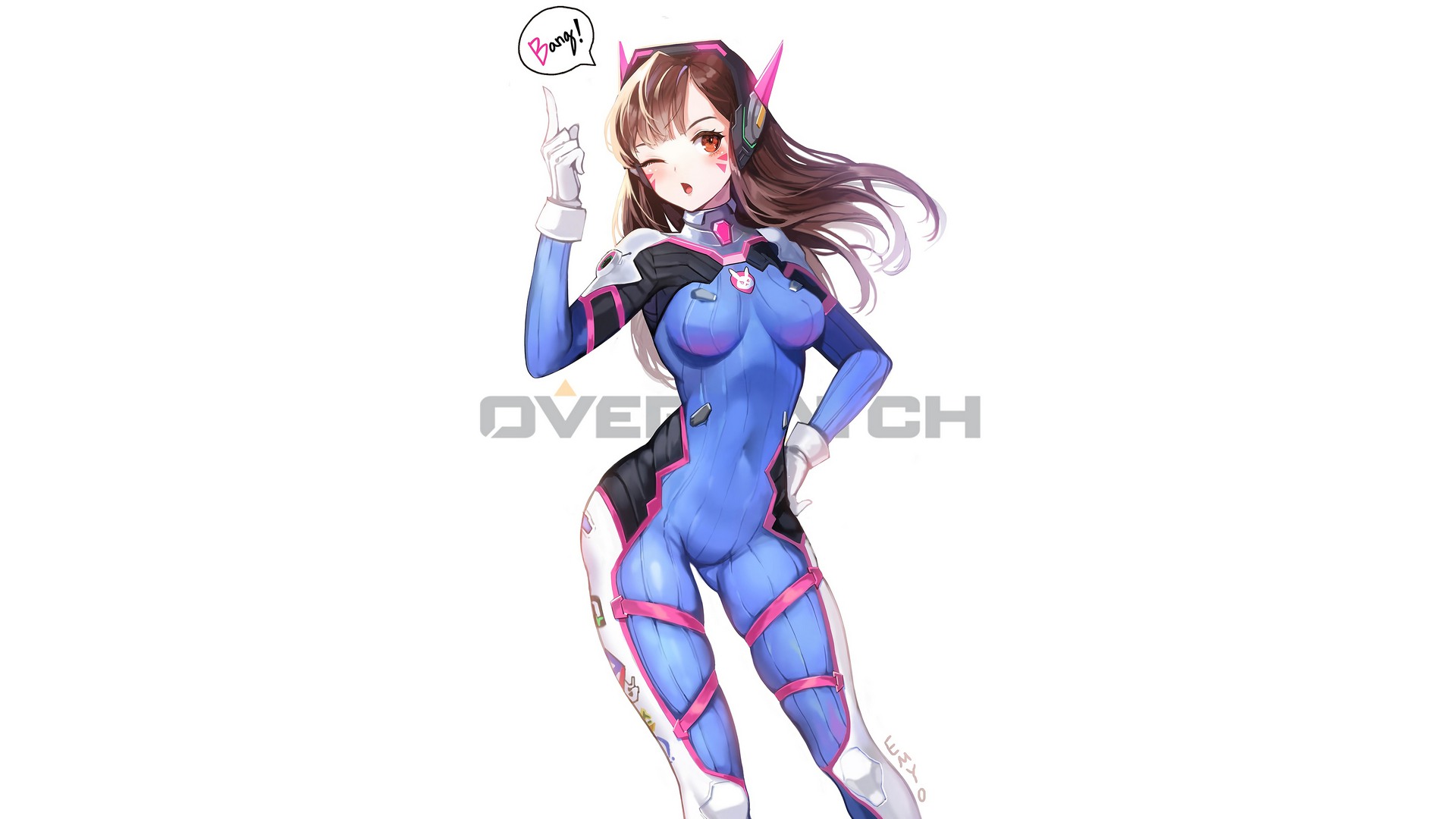 brunette, Video games, Overwatch, D.Va (Overwatch), Tight clothing, Wink, Artwork, Digital art, Anime Wallpaper HD / Desktop and Mobile Background