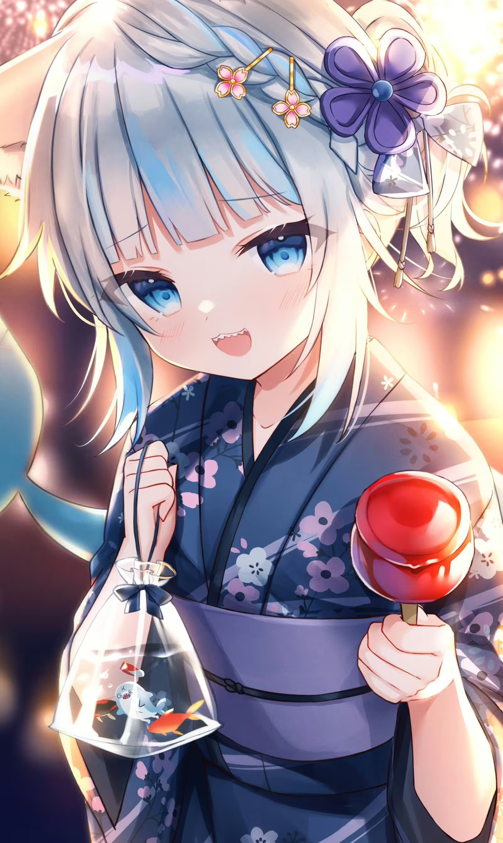 Gawr Gura Hololive Wallpaper: Cute Shark Girl In Yukata By Shouu Kun