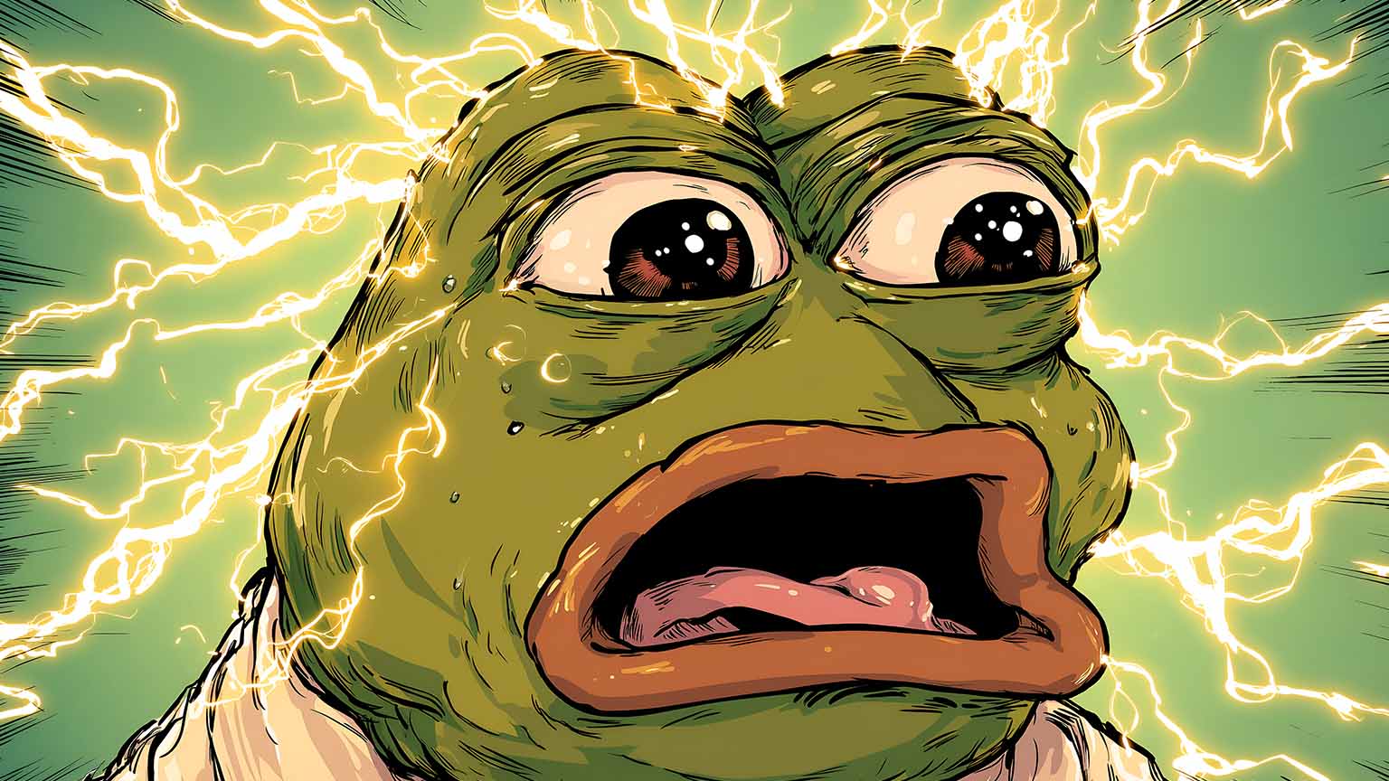 Shocked Pepe the Frog with Lightning Meme Desktop Wallpaper