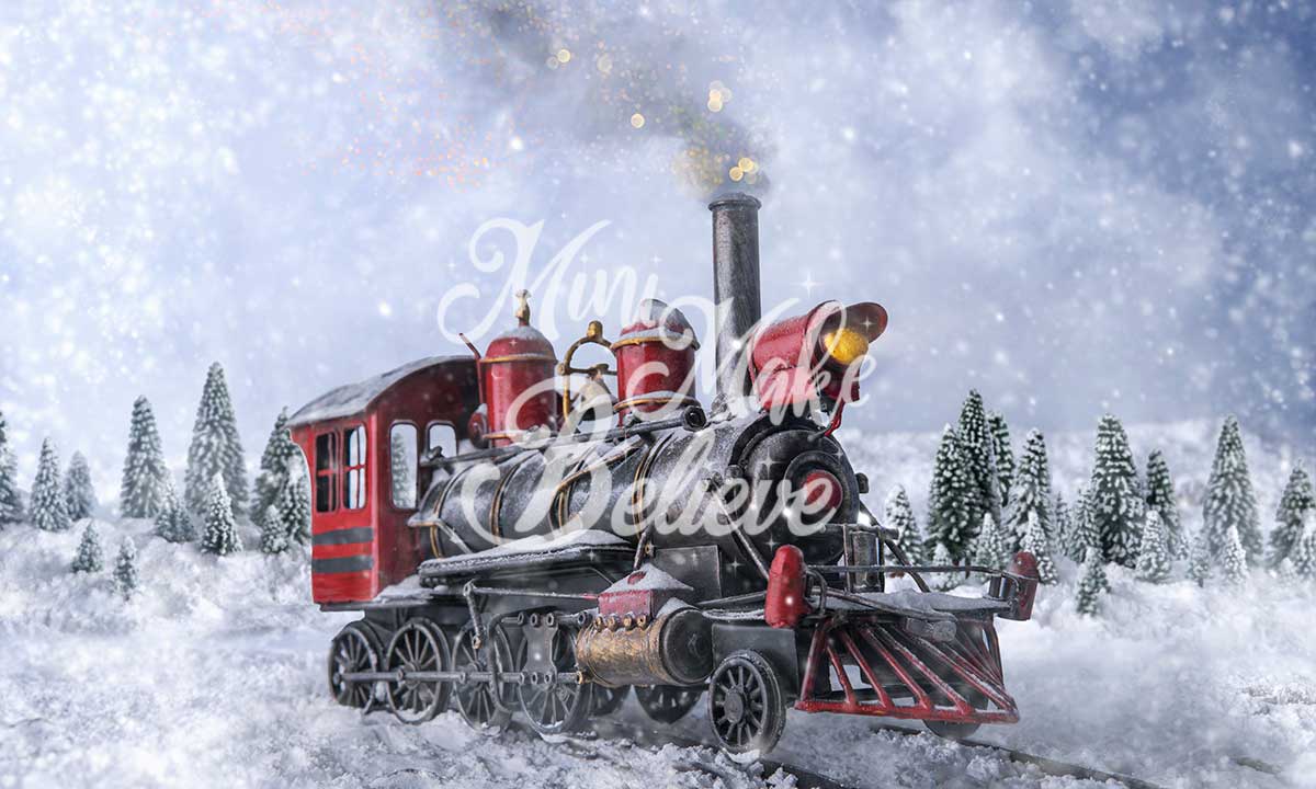 Vintage Winter Train Wonderland Backdrop