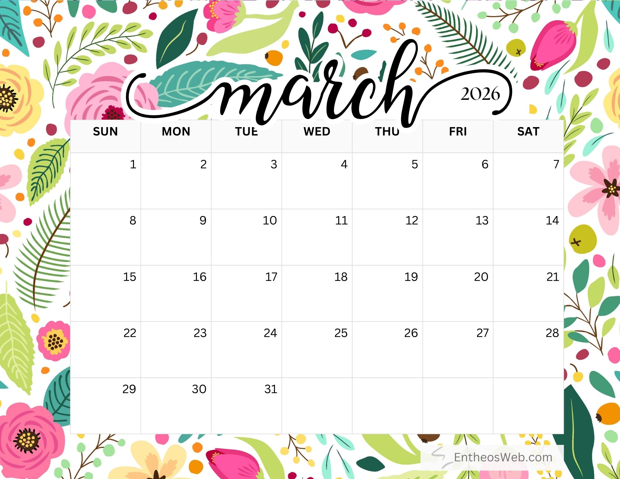 Free March 2026 Printable Calendars