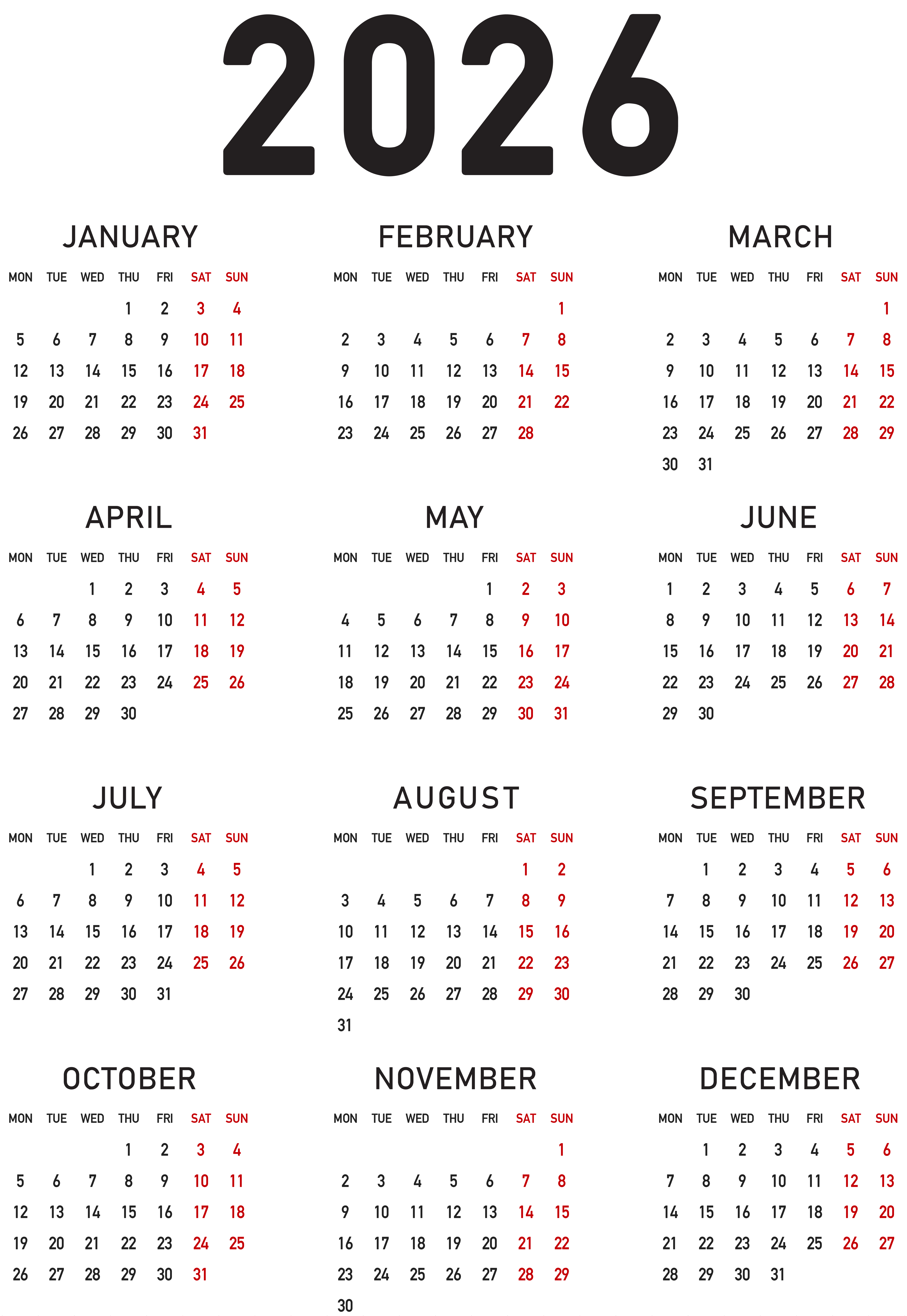 2026 Calendar PNG Transparent Clipart​-Quality Free Image and Transparent PNG Clipart