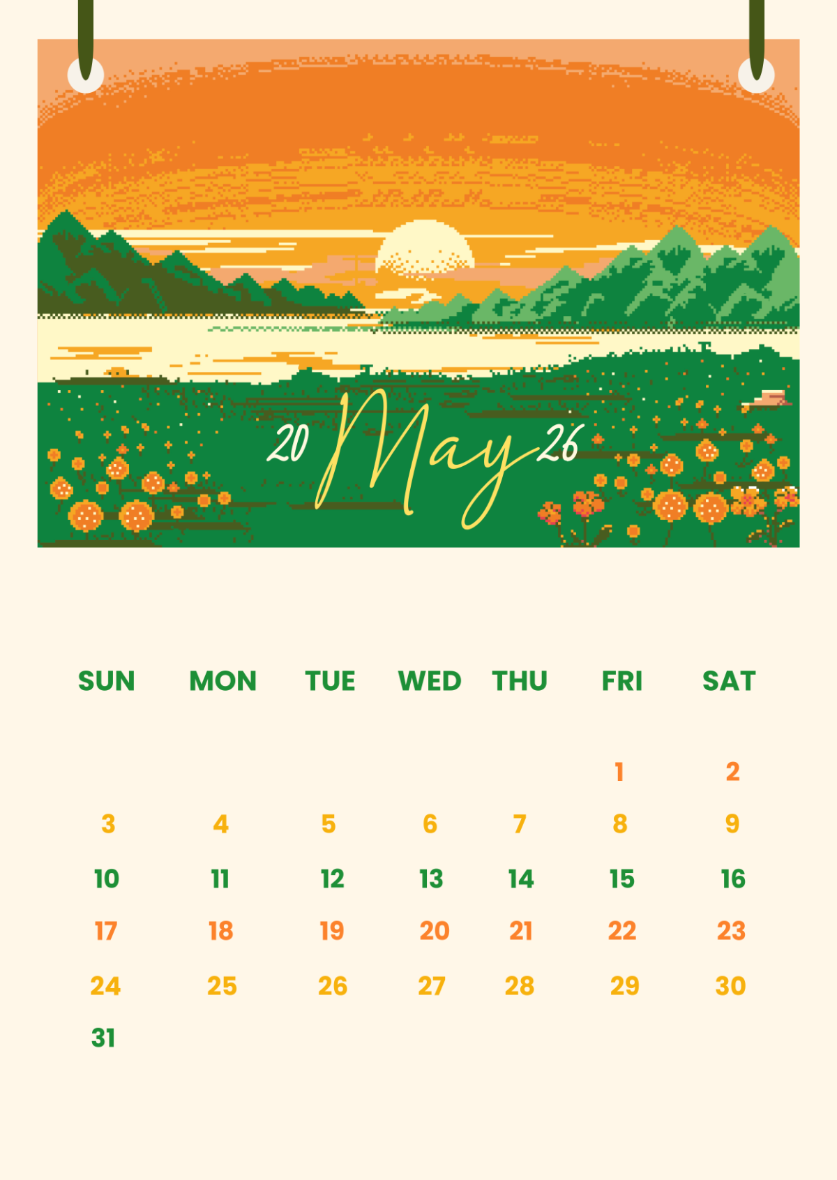 Free Colorful Illustrated May 2026 Calendar to Edit Online