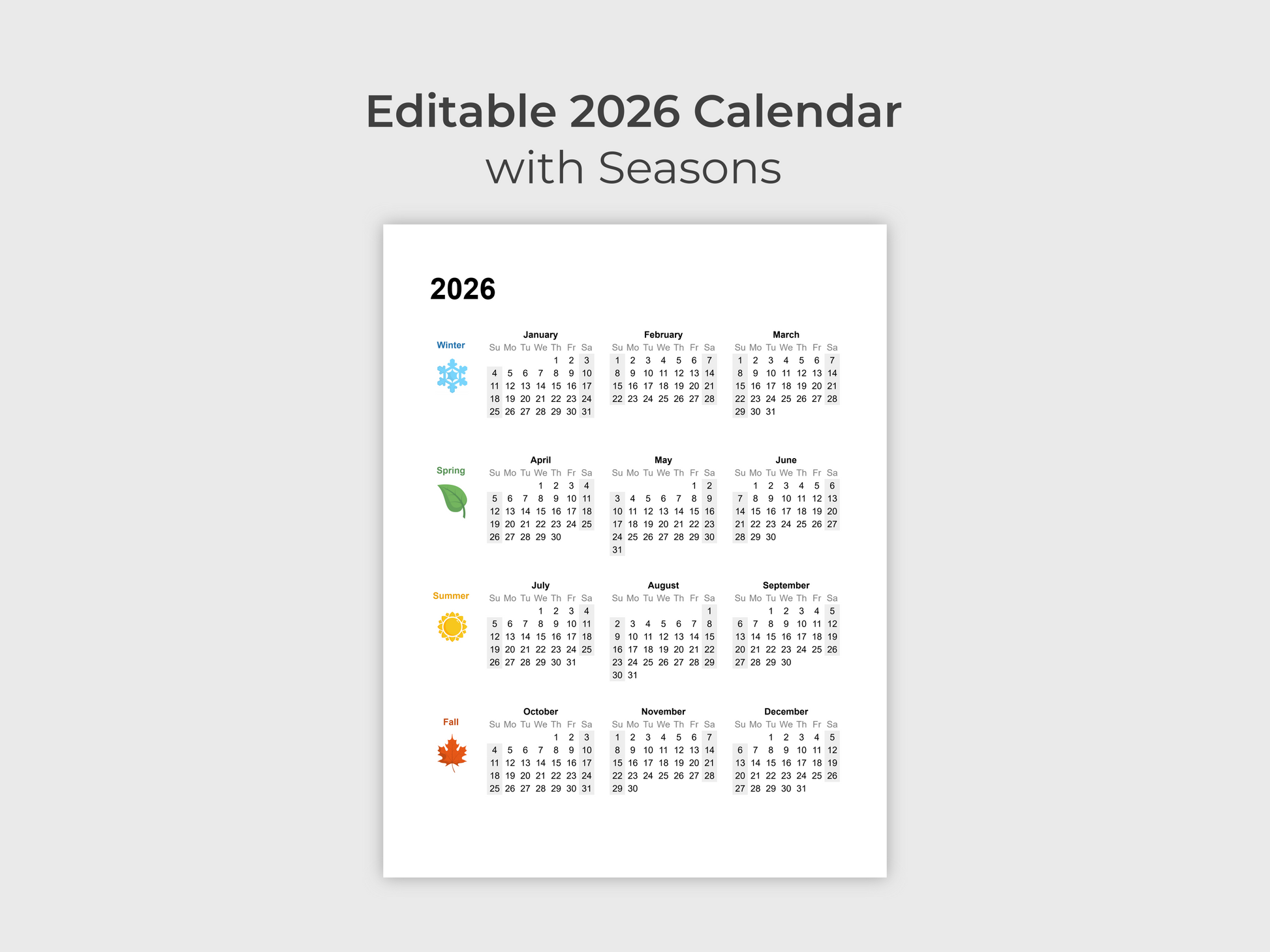 2026 Calendar