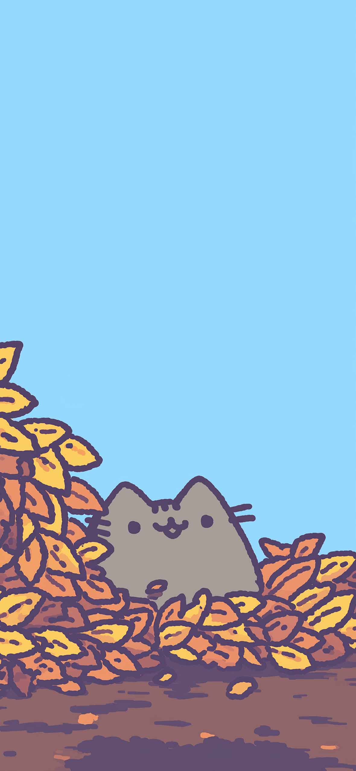 Pikachu and Pusheen Autumn Leaves Matching Wallpaper HD