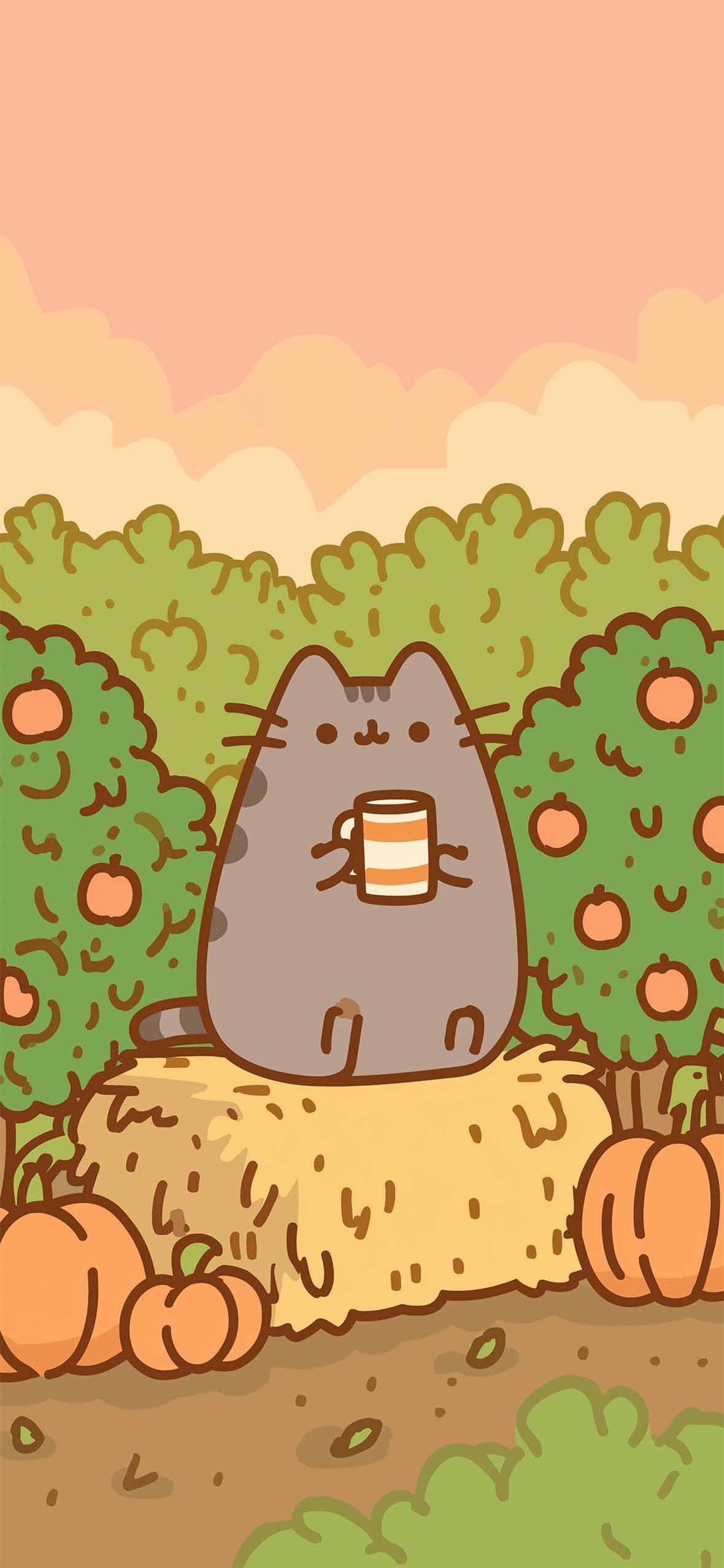 Pusheen Pumpkin Latte Cute Fall Wallpaper