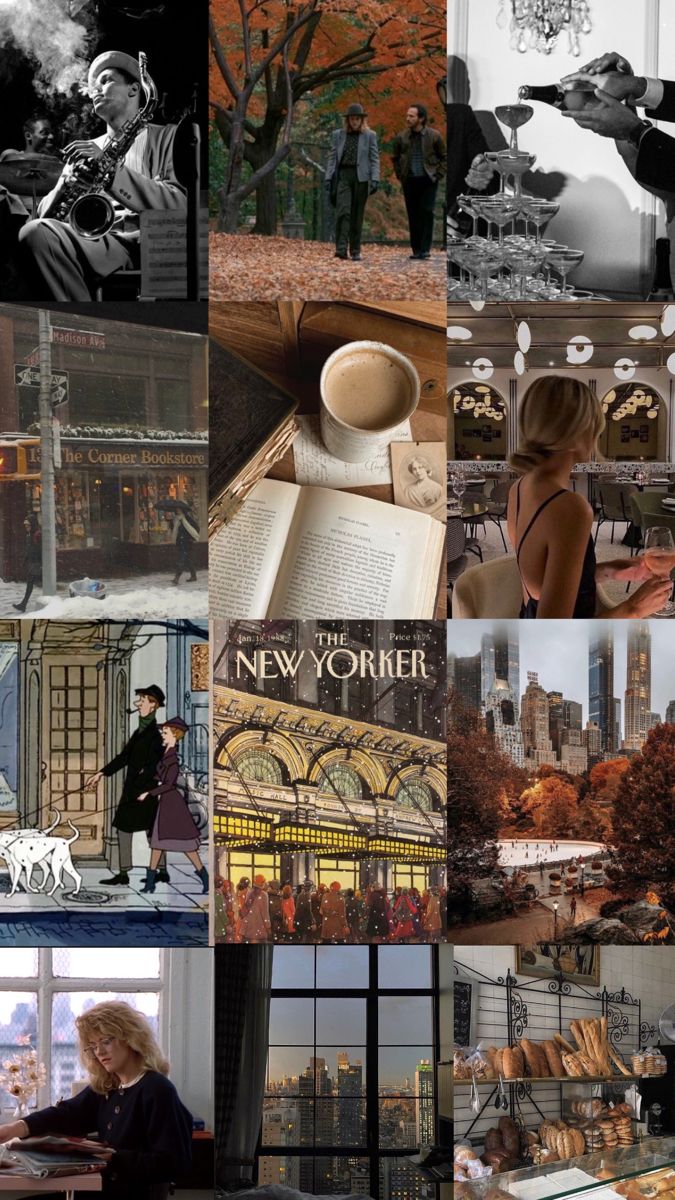 Fall Wallpaper, Autumn Aesthetic, Screensaver, Collage, City, Cozy, Girl, Tan, Brown, Wallpaper