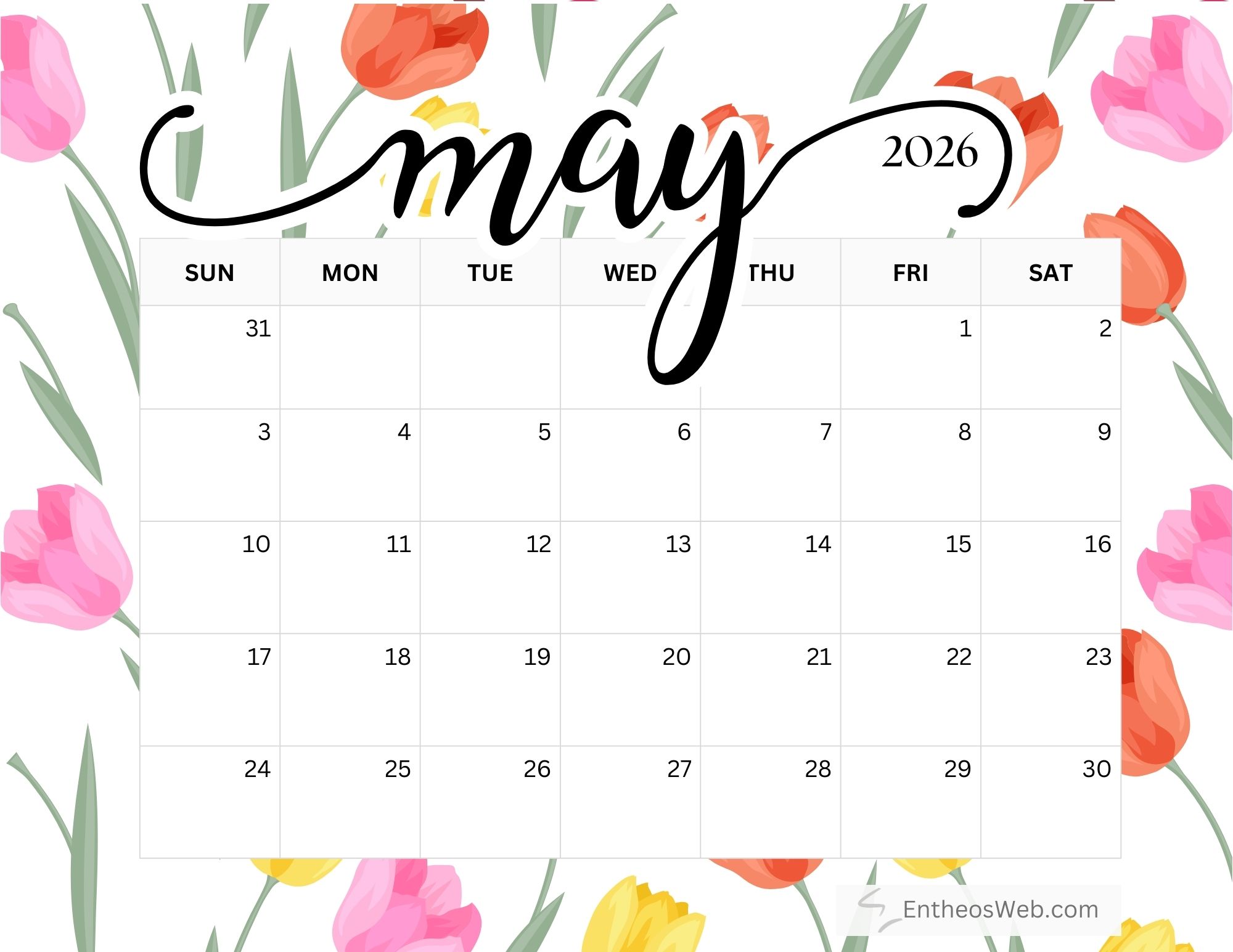 Free Printable May 2026 Calendars