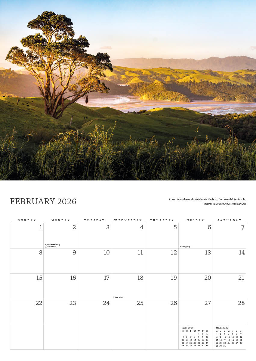 2026 Image of New Zealand Calendar & Burton