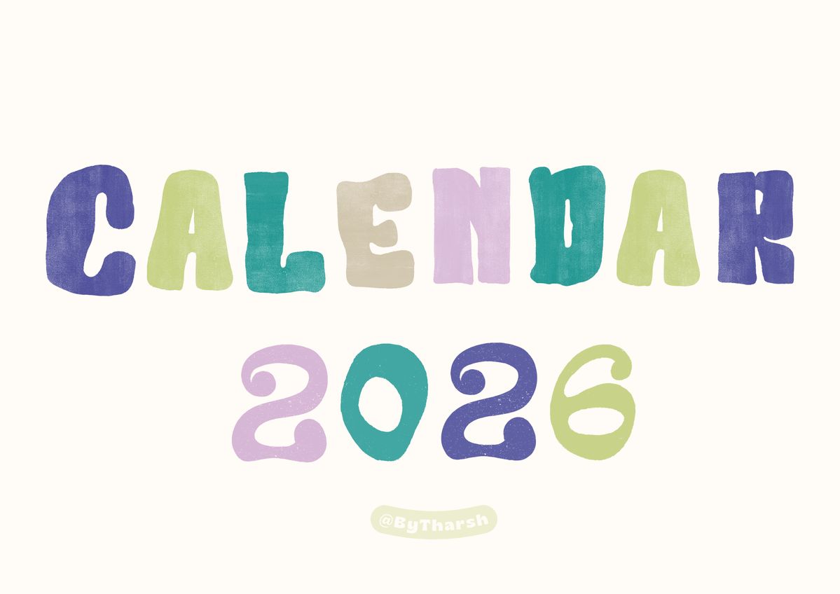 2026 Printable Calendar A4. Aesthetic Pastel Retro Doodle Art Monthly Calendar