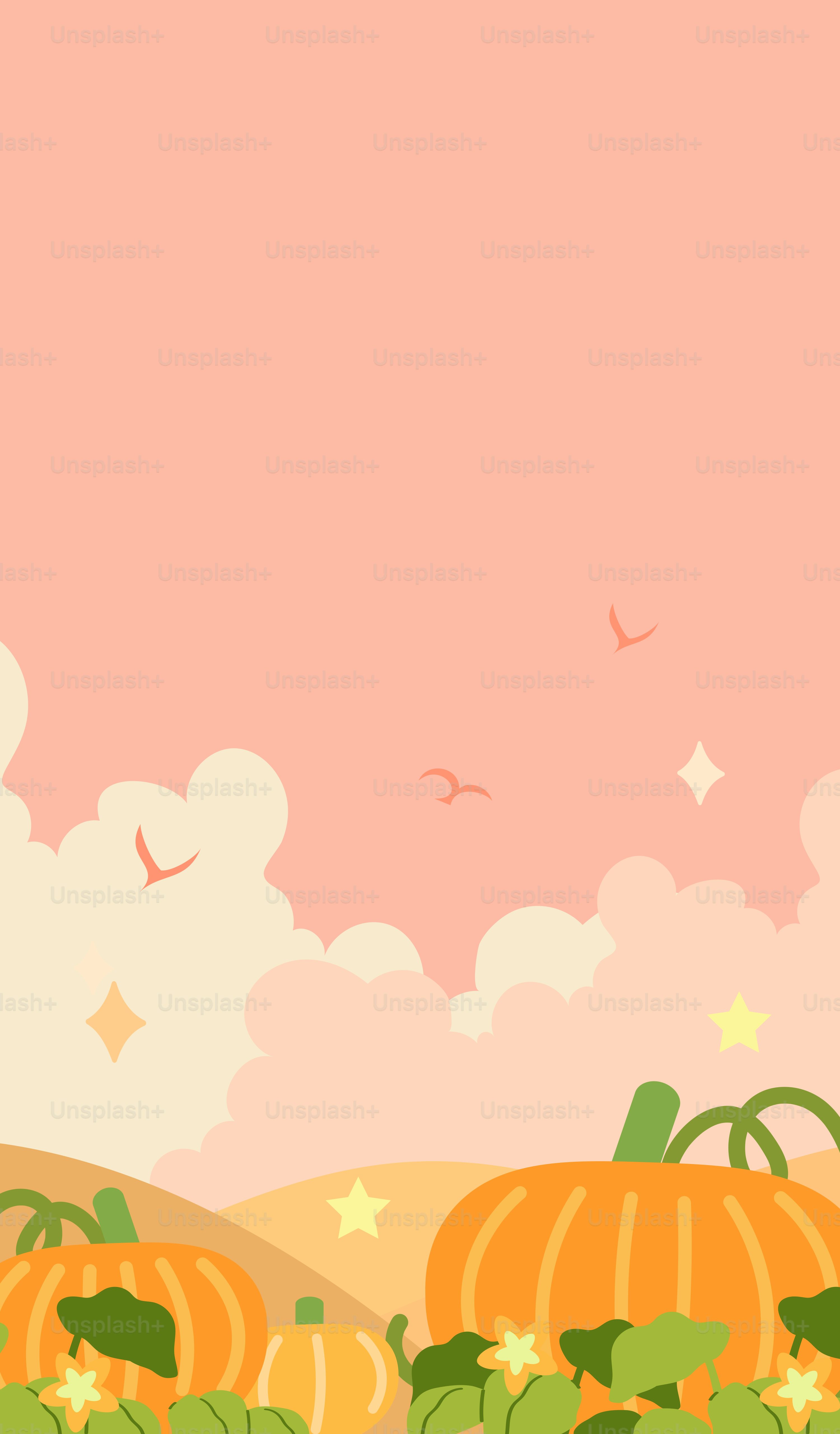 Pumpkins in a field under a pastel sky vector