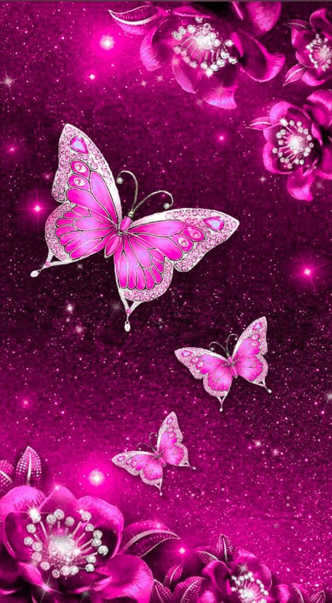 Download Intricate Pink Glitter Butterfly Wallpaper