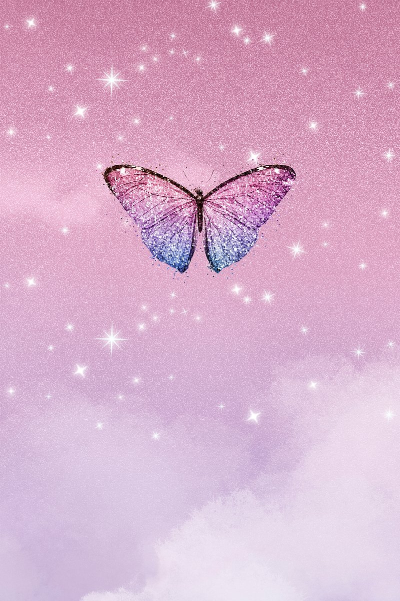 Aesthetic butterfly background, pink sparkling