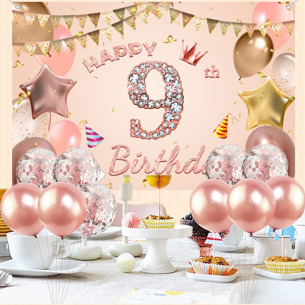Amazon.com, Tecreo Happy 9th Birthday Decorations Backdrop Banner for Girls, Rose Pink, Vinyl, 59x35.4