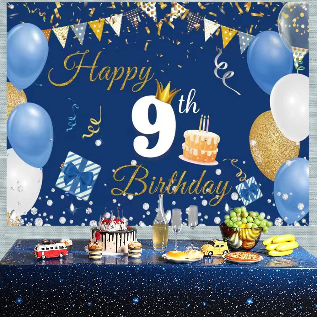 9th Birthday Decorations For Boy Girl, 9 Years Old Backdrop Banner Fabric Sign Poster, Happy 9th Birthday Party Supplies Blue Photography Background Welcome Sign, 150cm X 90cm, Amazon.co.uk: Toys & Games