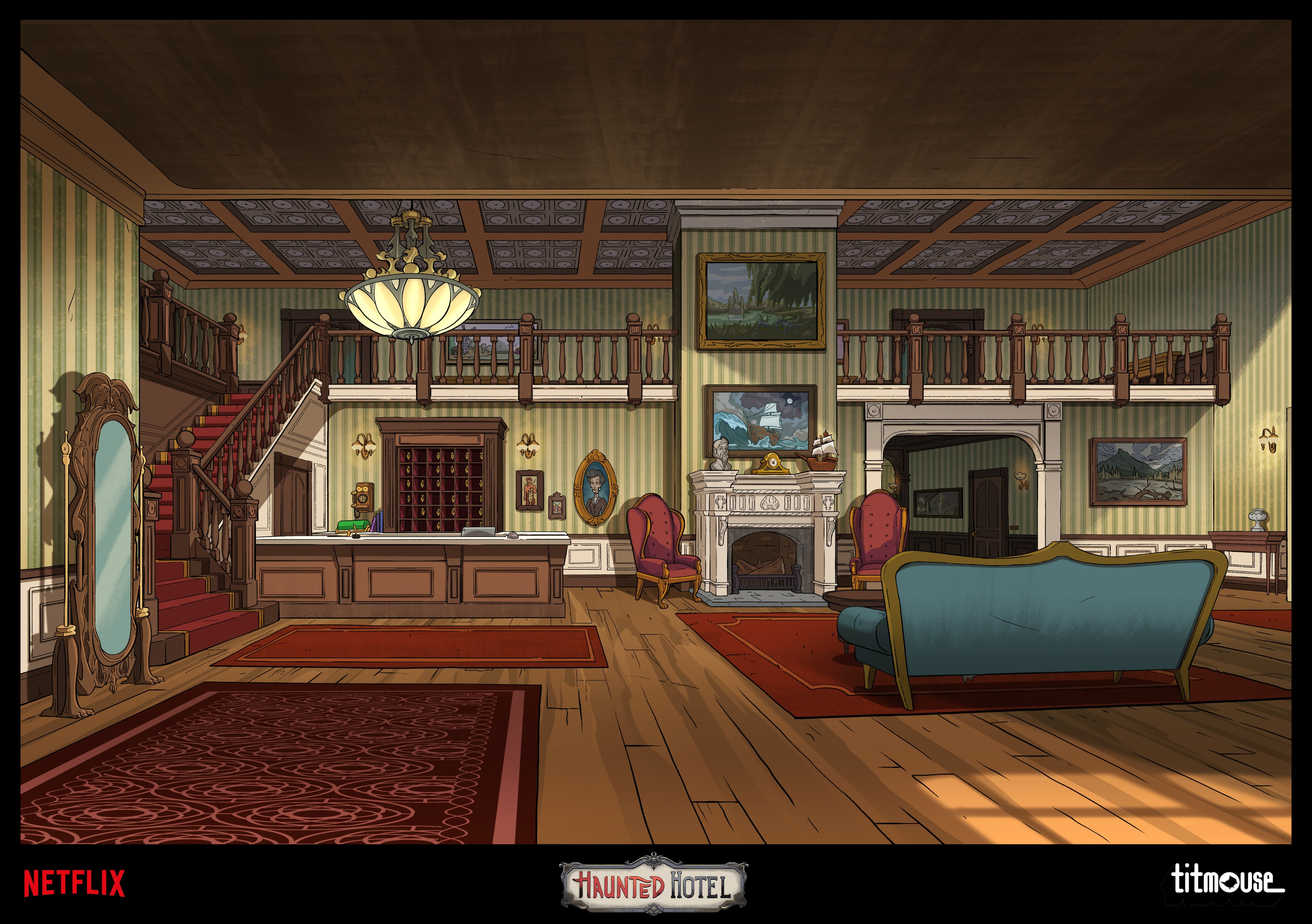 Heres the deal more Haunted Hotel background I painted! Heres a few angles of the lobby #hauntedhotel #netflix