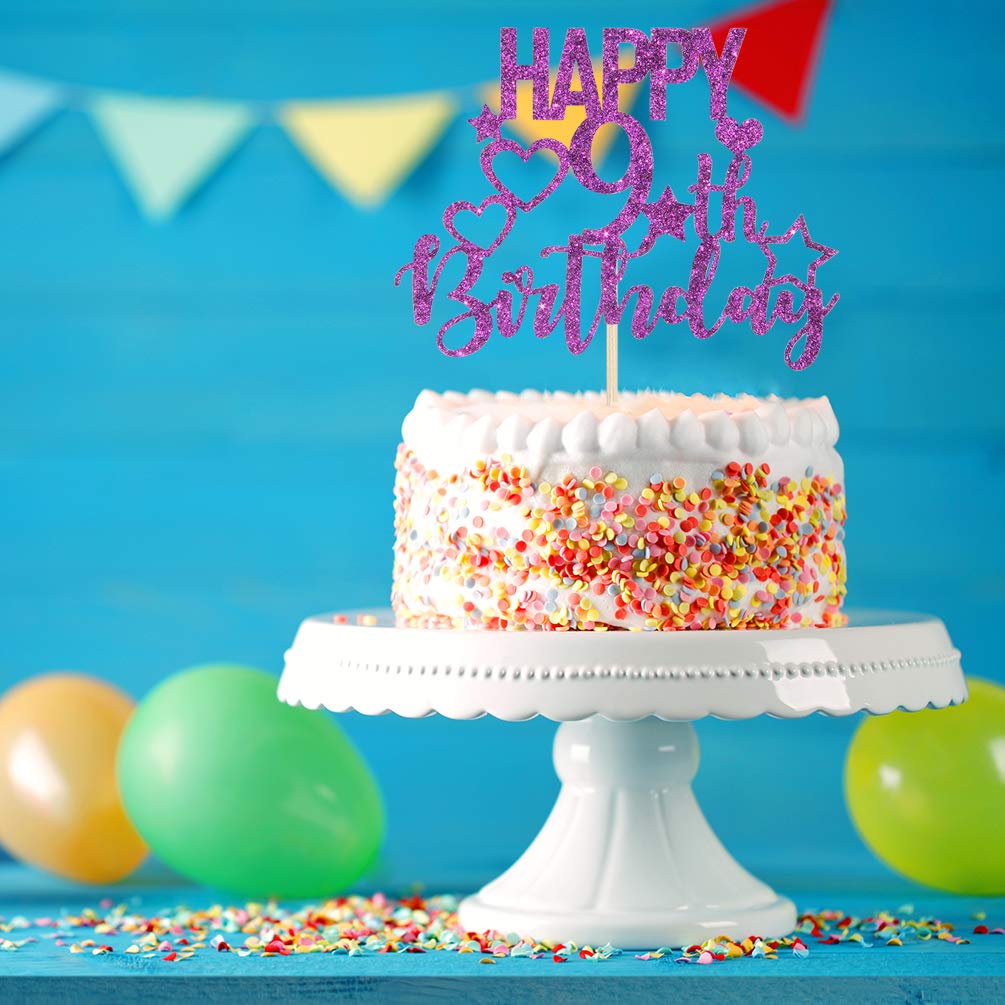 Purple Glitter Happy 9th Birthday Cake Topper for Cheers to 9 Years's Birthday Party Cake Decorations, Grocery & Gourmet Food