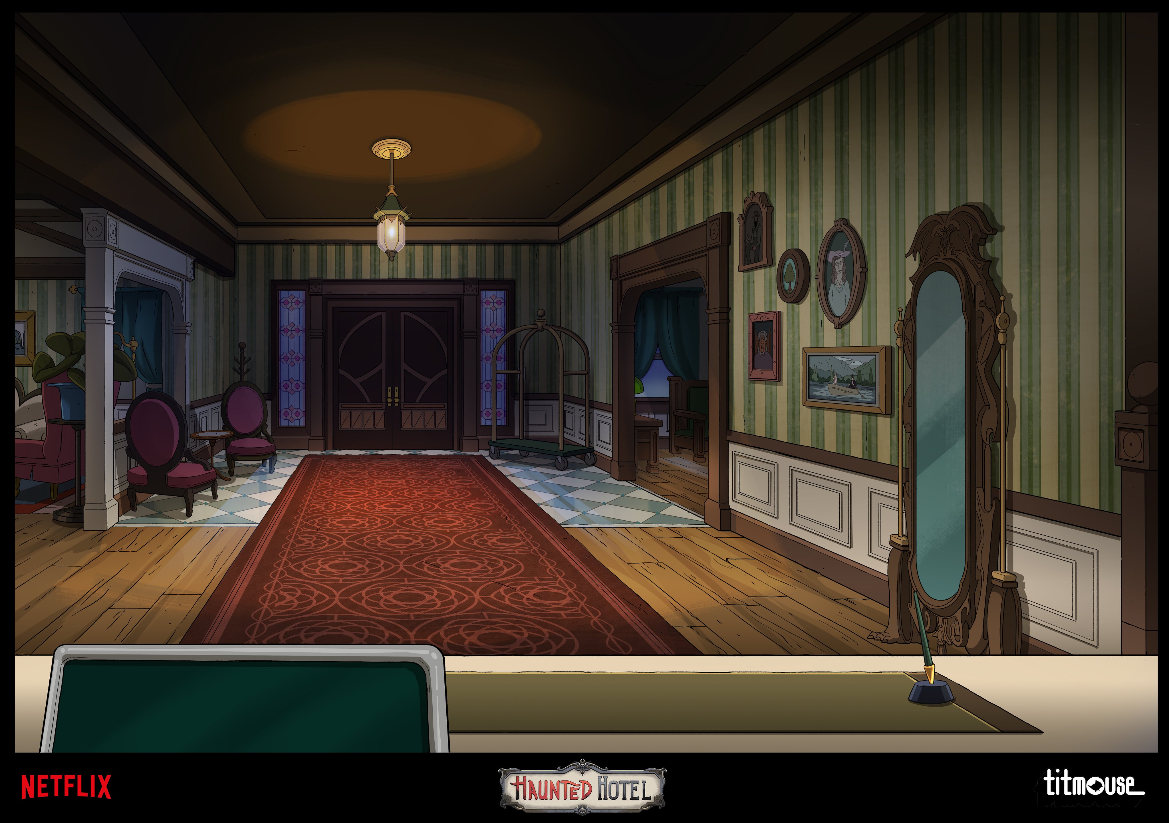 Heres the deal more Haunted Hotel background I painted! Heres a few angles of the lobby #hauntedhotel #netflix