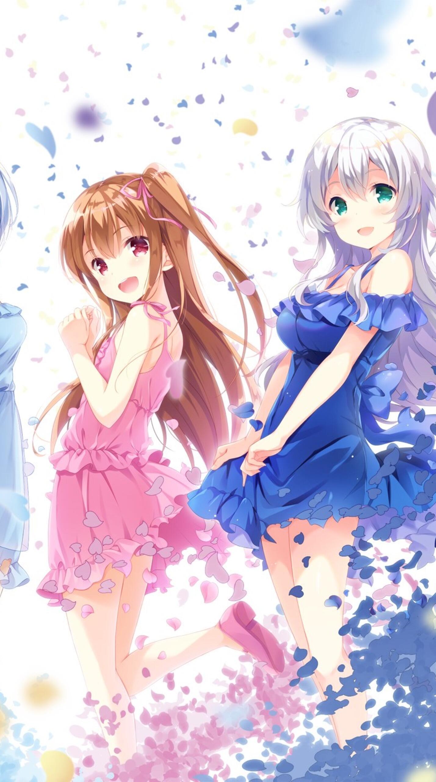 Wallpaper wallpaper anime girls moe light dress white hair pink hair 1440x2560 QHD from jorik image and screensavers
