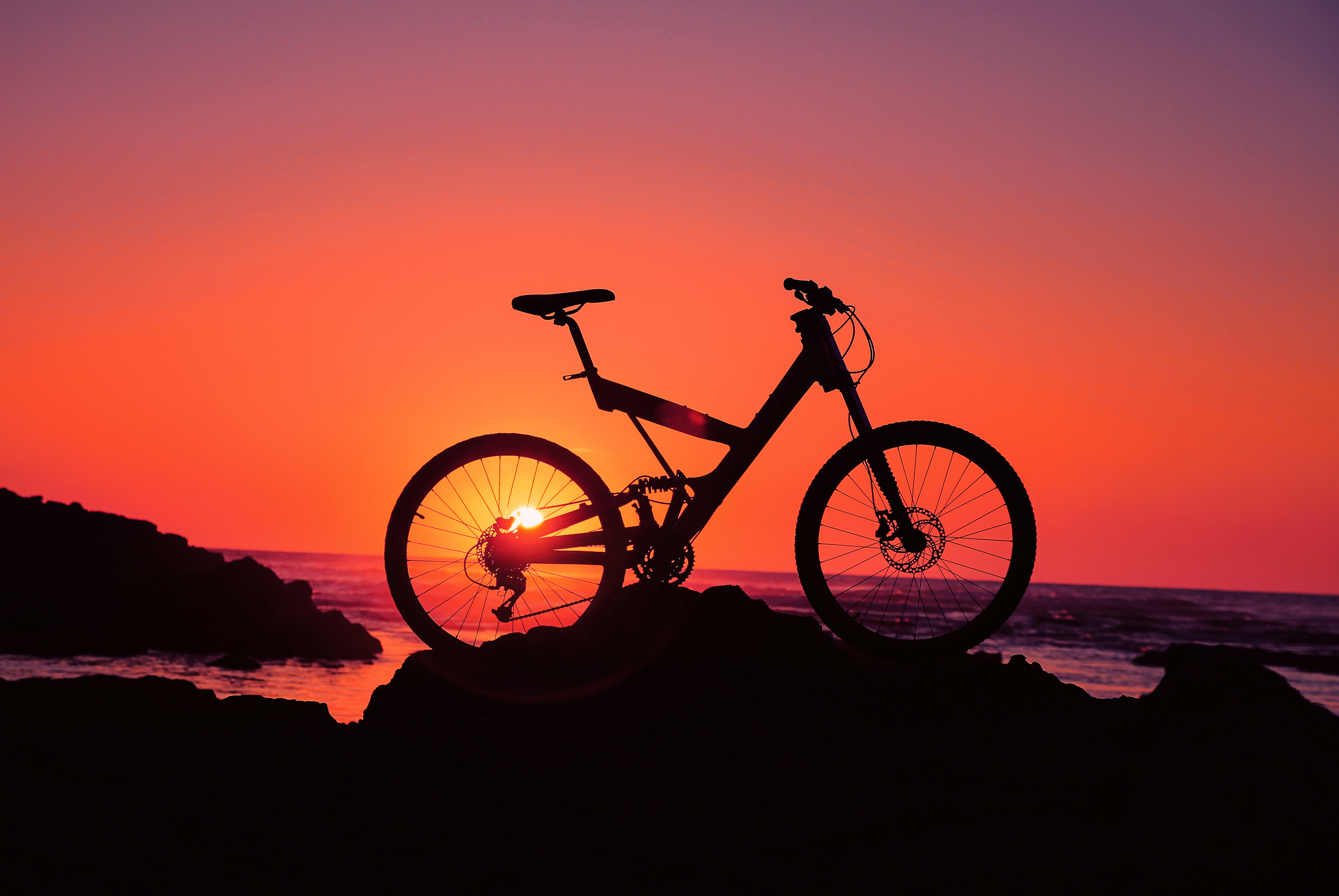 Bicycle Wallpaper 4K, Silhouette, Sunset, Beach