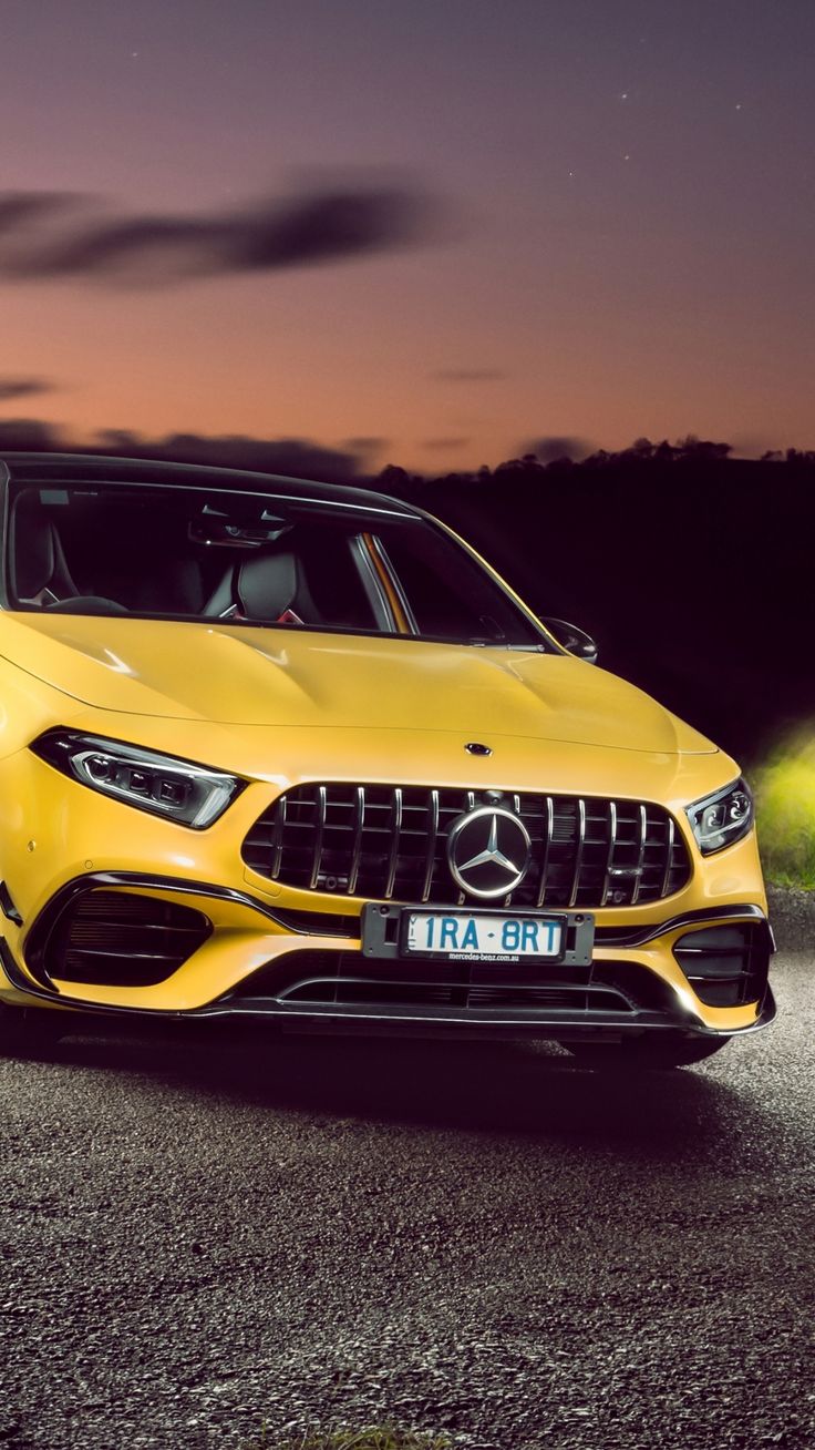 Mercedes AMG A 45 4MATIC+, Yellow Car, 2020, 1080x1920 Wallpaper