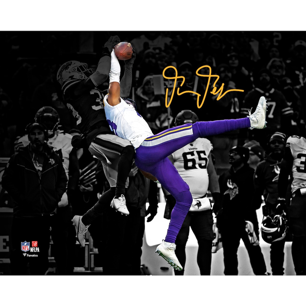 Photographie autographiée de Justin Jefferson des Minnesota Vikings 8 x 10 de Catch vs. Buffalo Bills