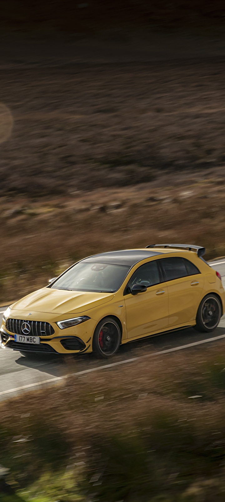 Phone wallpaper: Mercedes Benz Amg A45, Mercedes Benz, Vehicles, Yellow Car, Vehicle, Car, Hatchback 1175705