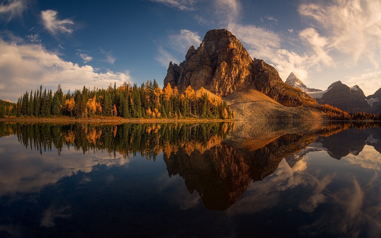 landscape, Nature, Lake, Reflection, Mountain, Forest, Water, Fall, Clouds, Sunset, Trees, Canada Wallpaper HD / Desktop and Mobile Background