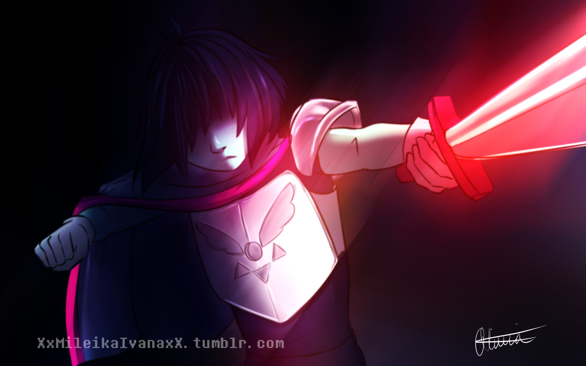 Kris of Deltarune: Epic HD Video Game Wallpaper with Glowing Red Sword