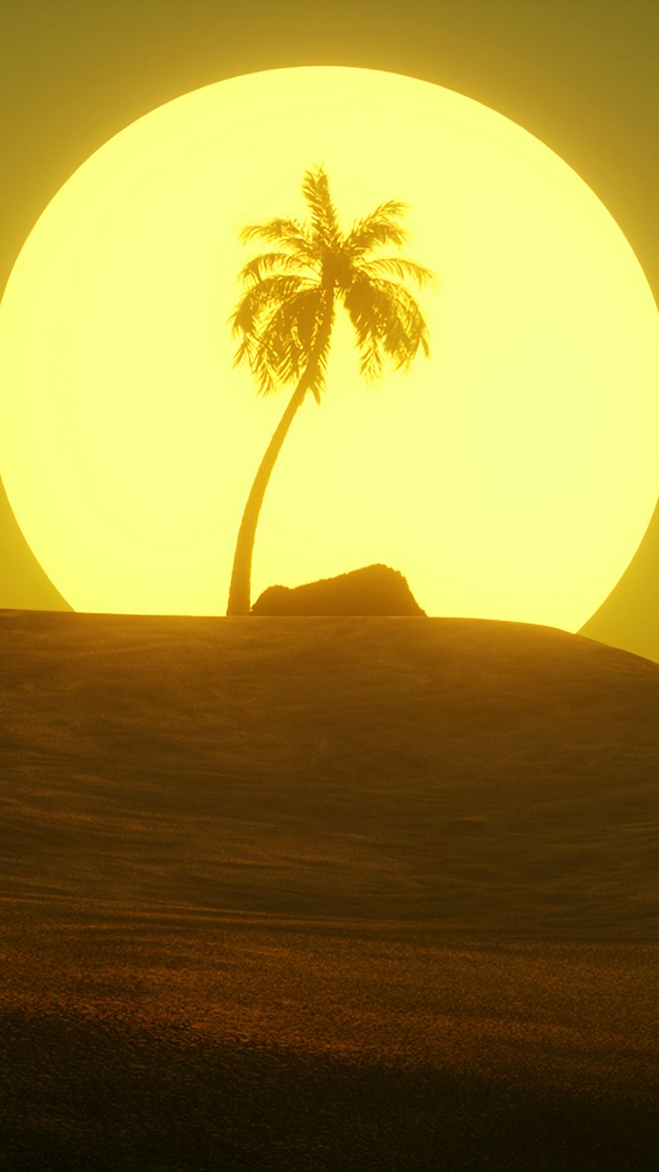 Download Wallpaper 938x1668 Desert, Sun, Palm Tree, Hill, Art Iphone 8 7 6s 6 For Parallax HD Background